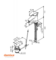MEDIDAS MONOMANDO LAVABO CON VALVULA SPACE DAMIXA